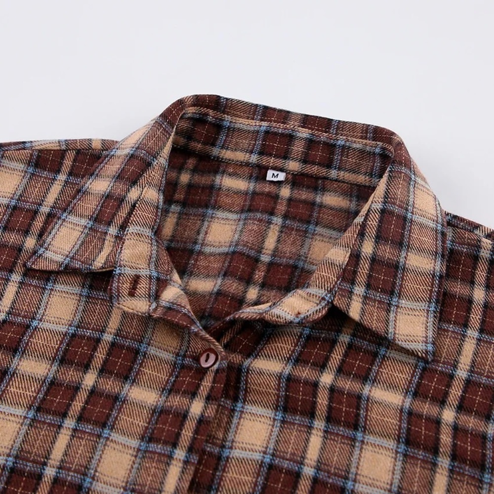 #5 LAST 1! 90s Oversized brown Plaid Flannel button Influencer soft long sleeve - Picture 9 of 9